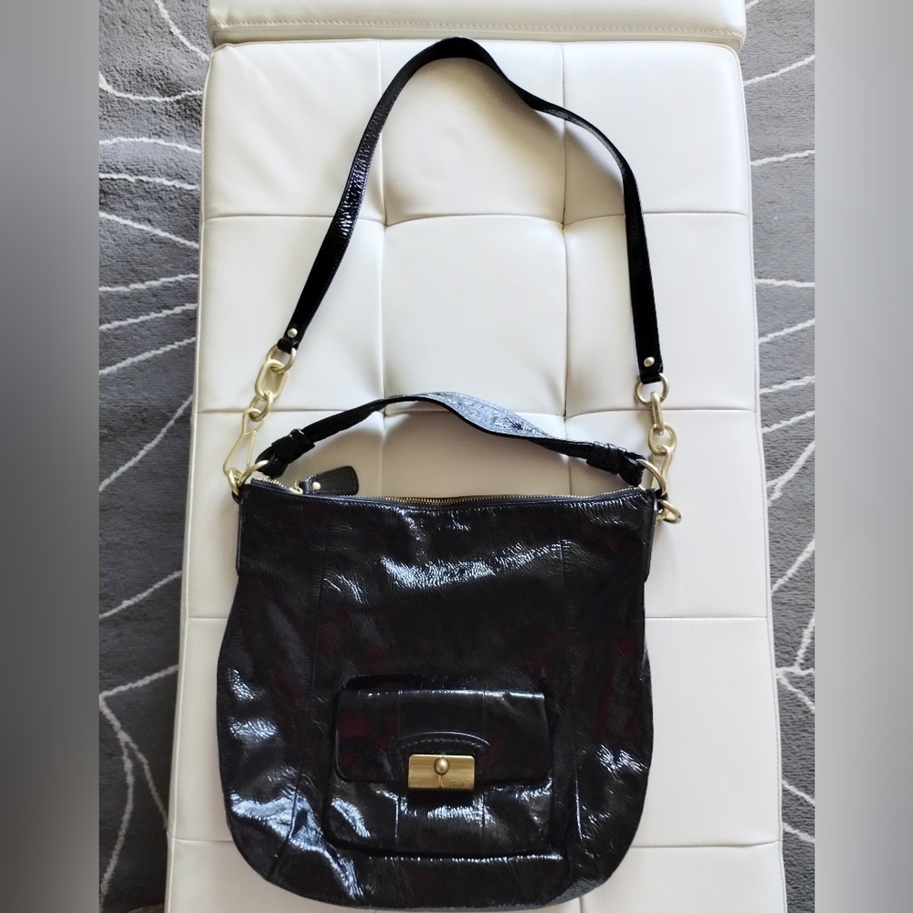 Coach "Kristin" Black Patent Leather Large Hobo Crossbody Shoulder 2 way